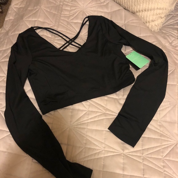 Black w cut outs workout or swim top / shirt - Picture 3 of 4